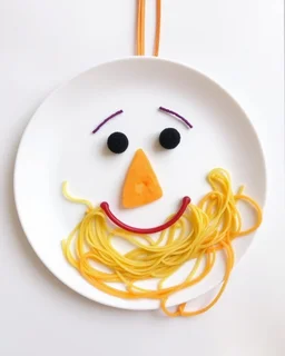 Made a craft a face by spaghetti