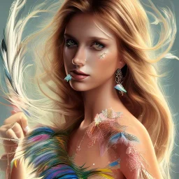 beautiful women with colorful feathers