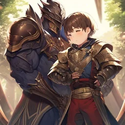 Boy wearing leather armor protecting wife and kid