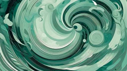 modernist style, An immersive scene depicting a spiraling hole that symbolizes the threshold of escape, filled with fluid monochromatic shapes and whimsical patterns. The atmosphere is dreamlike, with a misty overlay giving a sense of depth and endlessness., art nouveau, soft colors, deep teal and light grey color scheme, scandinavian vibe, diffused pale light