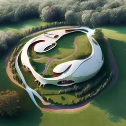 Vista aérea Casa campestre Zaha Hadid inspirada en una hormiga, gente