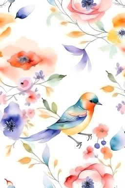 Hand painted watercolor floral birds background