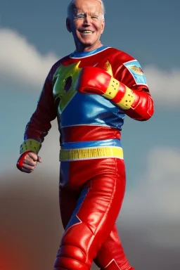 realistic image of joe biden as a mexican wrestling fighter posing, red and blue breeches, retro style, 80s, vibrant color, highly detailed, sky background, concept art, unreal engine 5, god rays, ray tracing, RTX, lumen lighting, ultra detail, volumetric lighting, 3d, finely drawn, high definition, high resolution.