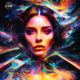 piece of album art with a women fusion with light, abstract experimental style album cover, high level of noise and subtle texture, psychedelic cover, shapes and lines.