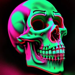 a field of 1000s of cartoonish, anatomically correct, skulls, vivid RANDOM BRIGHT neon colors, dark comedy, well lit, high detail, photorealistic, horrorcore, fun, scary, dead