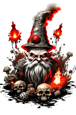 gnome explosion skull death blood, undertaker, dartboard, fire & smog