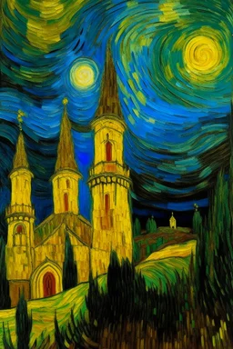 Yellow spires with thunder and lighting painted by Vincent van Gogh