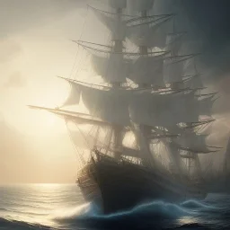 photo of a ultra realistic sailing ship, dramatic light, pale sunrise, cinematic lighting, battered, low angle, trending on artstation, 4k, hyper realistic, focused, extreme details, unreal engine 5, cinematic, masterpiece, art by studio ghibli, intricate artwork by john william turner