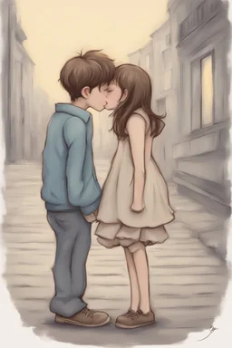 I'm yours Only a girl and a boy Romantic kiss carton painting