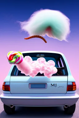 Worm selling candyfloss out of the back of a car on the seafront