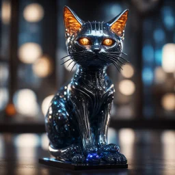 giger cat sculpture in murano glass,bokeh like f/0.8, tilt-shift lens 8k, high detail, smooth render, down-light, unreal engine,bokeh like f/0.8, tilt-shift lens 8k, high detail, smooth render, down-light, unreal engine