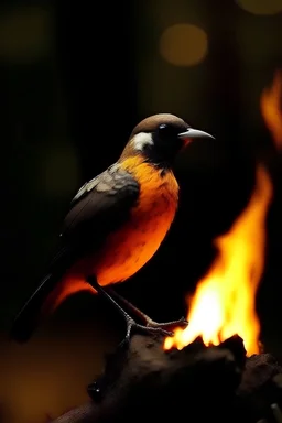 Describe a bird that is half burned but still wants to keep going.