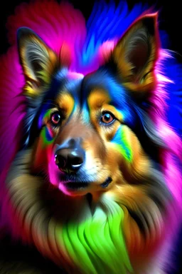 Psychedelic shetland sheepdog who ate LSD, euphoric and enlightened