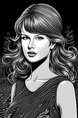 portrait of taylor swift vector black and white line art