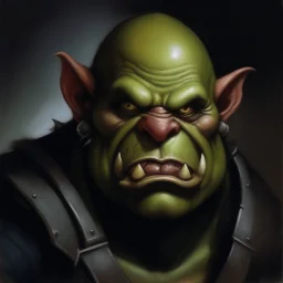 dnd style dark fantasy medieval ogre broken head. mugshot. oil painting.