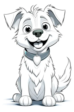 Young cartoon white dog coloring page, lineart, hand draw, white blackground