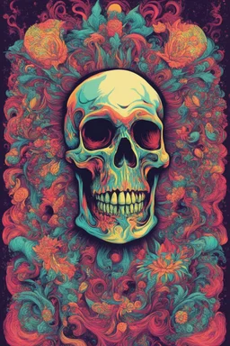 psychedelic concert poster styled human skull illustration