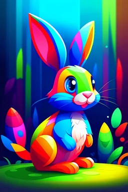 Acrtoon 2d art illustration . Colourful rabbit