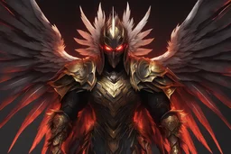 Ra in 8k solo leveling shadow artstyle, golden them, neon effect, big white wings, feathers, full body, crystal red eye, apocalypse, intricate details, highly detailed, high details, detailed portrait, masterpiece,ultra detailed, ultra quality