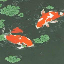 a koi swimming in duckweed ukiyo-e