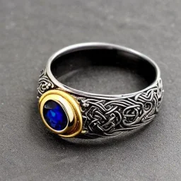 sapphire signet ring with braided gold and tungsten, highly ornate, breathtaking, nordic ring, viking ring, engraved carved band, runes, men's jewellery