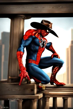 Cowboy-inspired version of Spider-Man, photorealistic