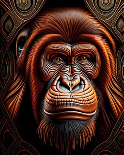 Orangutan symmetrical design medium flat front view full hyper-detailed hyper-realistic 8k ink art