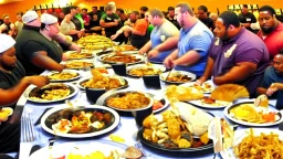 overeaters anonymous support group challenge each other in all you can eat contest offered by the golden corral buffet