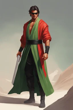 Full Muscular Body, Male Tan Human, Sith Empire, Red Bandage Blindfold. Green and Black Robes