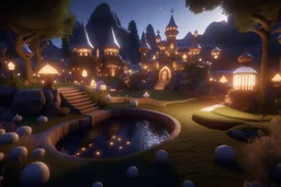 fantasy mini golf course, rendered in unreal engine, cozy lighting, magical,