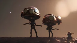 Zwei alienastronauten deren helm mit einer rauchenden wasserpfeife verbunden ist im steampunk stil