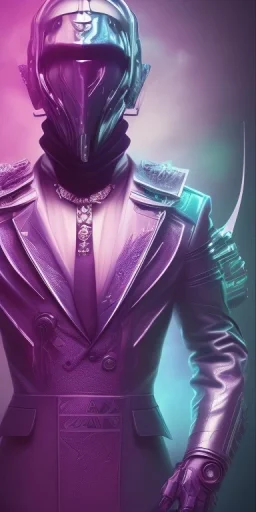 purple galaxy masked super villain, weapons in hands, teal and purple smoke, full portrait, hyper realistic, 4k