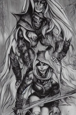 sylvanas windrunner carring the head of a werewolf in a night forest environment light by moonlight jim lee style