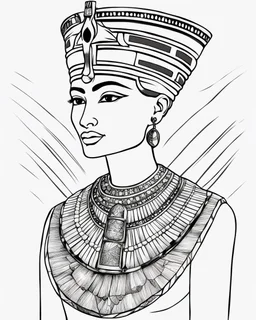 Outline art for coloring pages with Nefertiti , white background, sketch style, only use black outline, white background, no shadows and well and clear outline , white background, sketch style, only use black outline, white background, no shadows and well and clear outline