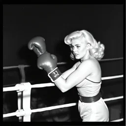 Jayne Mansfield in her first boxing match.