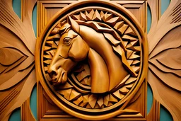 Wood Carving Wall Decor Golden Metal Framed HORSE Psychedelic large Quality HUMAN Primitive Half FACE geometric Fractive Background Amazing Natural Colors Highly Details CAFFE Coffee Perspective featuring an abstract composition of claim to lake saide professional development opportunities FACE with a mystical astral plane of the universe, featuring a geometric division enhancer. The artwork should have a low poly style with a symmetrical fractal background. The main focus should be on an amazin