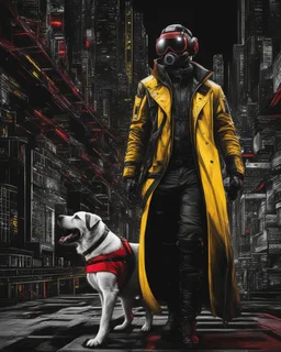 Dogman cyberpunk, lineal arte, intrincado, incredible work of art, black, White, red and yellow colors