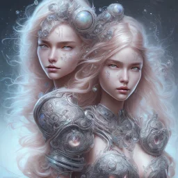 fantasy magic, intricate, sharp focus, illustration, highly detailed, digital painting, concept art, artgerm and paul lewin and kehinde wiley, masterpiece sexy lips with smile Asian lady body flowers head silver bright rain lady outer space pretty, pink blue