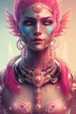 cyborg, indian woman, pink hair, perfekt eyes, smile, real