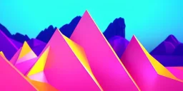 3d rendering. Abstract futuristic neon background. Fantastic landscape with glowing geometric triangular frame and mountains