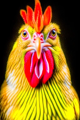 A picture of a chicken in shock.