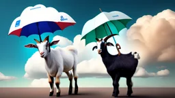 Goat holding a cisco branded umbrella in the AWS cloud