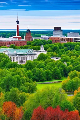 Post-apocalyptic version of the city of Madison, Wi. Photorealistic, color.