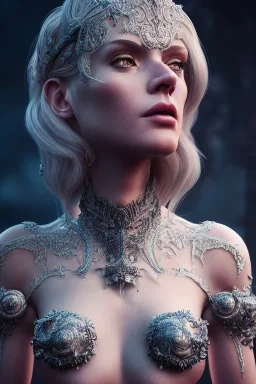 portrait of samantha prince set in ice cold, cinematic lighting, photorealistic, ornate, intricate, realistic, detailed, volumetric light and shadow, hyper HD, octane render, unreal engine 5 insanely detailed and intricate, hypermaximalist, elegant, ornate, hyper-realistic, super detailed --v 4