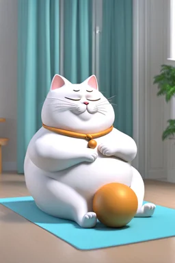 A fat cat doing yoga, relaxing,3d animation ,funny