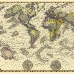 A world map of five conjoined continents