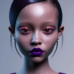 Jenna ortega, Wearing a dark purple lip paired with the soft smoke around her eyes hyper detail, octane render, unreal engine 5, photorealistic, 8k resulation