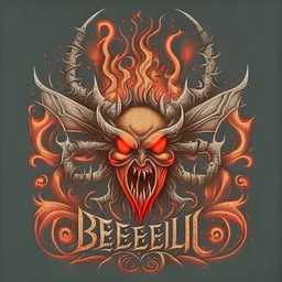 "Craft a compelling and infernal logo for 'Beelzebub,' channeling the essence of this demonic entity. Infuse the design with dark and sinister aesthetics, incorporating devilish symbolism, intricate details, and an overall malevolent atmosphere. Utilize a color palette that conveys the fiery depths of hell, and employ typography that exudes a sense of demonic authority. The logo should evoke fear and fascination, capturing the legendary and malefic nature of Beelzebub."