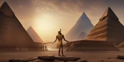 An ancient Egyptian pharaoh looks at the pharaonic armies in front of him far in front of the sea,no pyramids, cinematic, 8k, resolution concept art portrait by Greg Rutkowski, Artgerm, WLOP, Alphonse Mucha dynamic lighting hyperdetailed intricately detailed