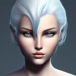 visage,femme,cheveux blanche,yeux bleus,demi-torse,combinaison spatiale